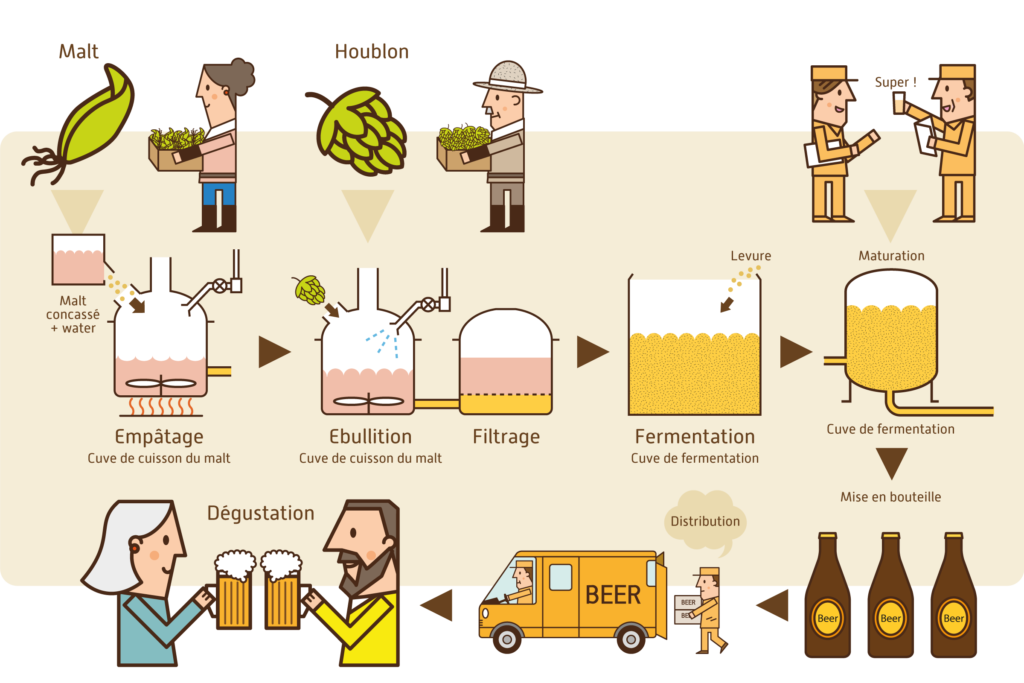 Processus de fabrication de la bière avant d'en faire une bière sans alcool (Base AdobeStock 65266389)